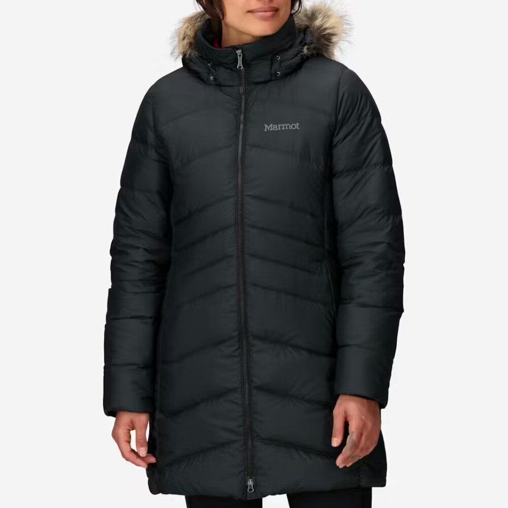 NEW MARMOT Montreal Down Coat fur hood Slim Puffer Parka Large - Picture 3 of 12
